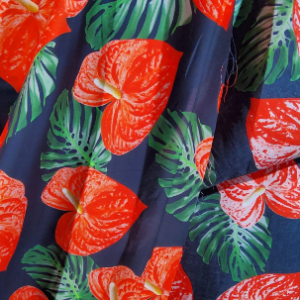 Italian Designer Silk cotton poplin fabric with poinsettia flower