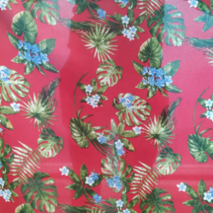 Italian Polyester fabric Banana leaf and floral red