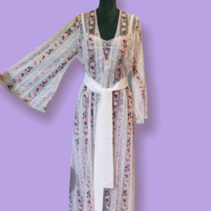 Nightwear set of Night dress and Robe kimono in Embroidered