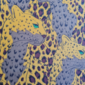 Silk viscose stretch fabric with leopards in brown base
