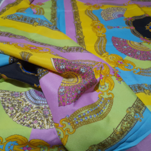 Versace Silk crepe fabric with baroque design with fans