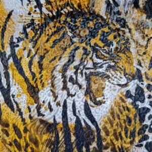 Italian Designer Fabric burnt out silk polyester velvet, devore fabric with tigers and zebras design,Alta Moda 2022.