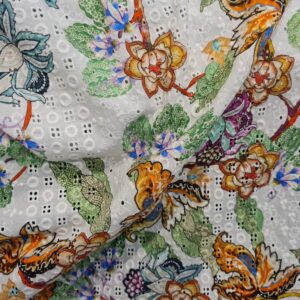 Cotton eyelets embroidered inkjet fabric from fashion week,Alta Moda Cotton fabric/140*160cm