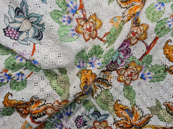 Cotton eyelets embroidered inkjet fabric from fashion week,Alta Moda Cotton fabric/140*160cm