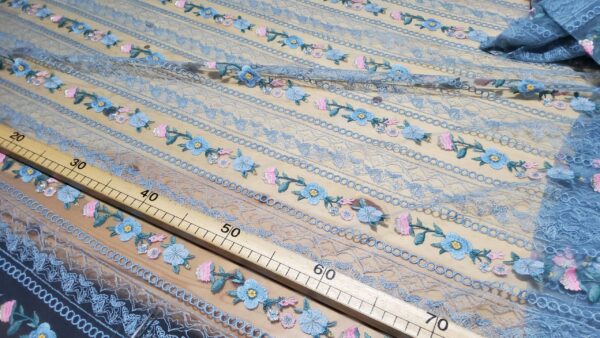 Exclusive lace embroidery silk mesh fabric/Colour Blue