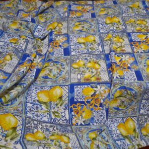 Italian Designer Sicily Show Majolica inkjet cotton sangallo with lemons,macrame eyelets embroidered fabric,Alta Moda