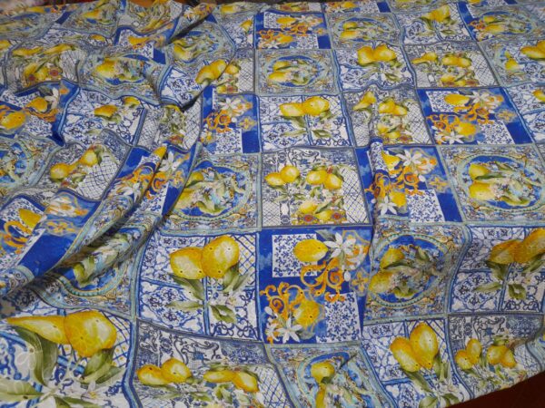 Italian Designer Sicily Show Majolica inkjet cotton sangallo with lemons,macrame eyelets embroidered fabric,Alta Moda