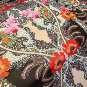 Italian Poly Chiffon floral pattern with ethnically background,sold by panel 150/150cm.Limited only