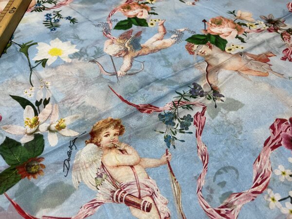 Silky chiffon fabric cherubs pattern/angel print