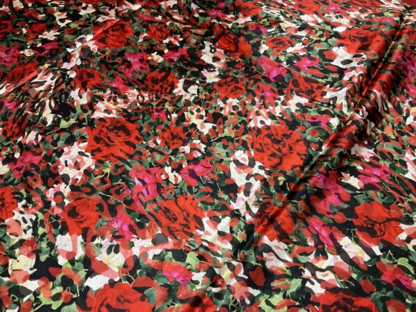 Beautiful Italian silk satin fabric with red roses