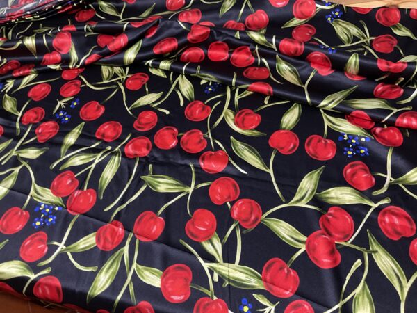 Alta Moda Silk Satin super stretch Italian fabric with cherries