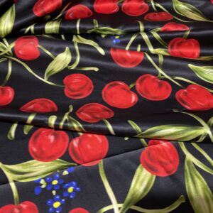 Alta Moda Silk Satin super stretch Italian fabric with cherries