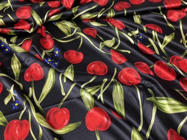 Alta Moda Silk Satin super stretch Italian fabric with cherries