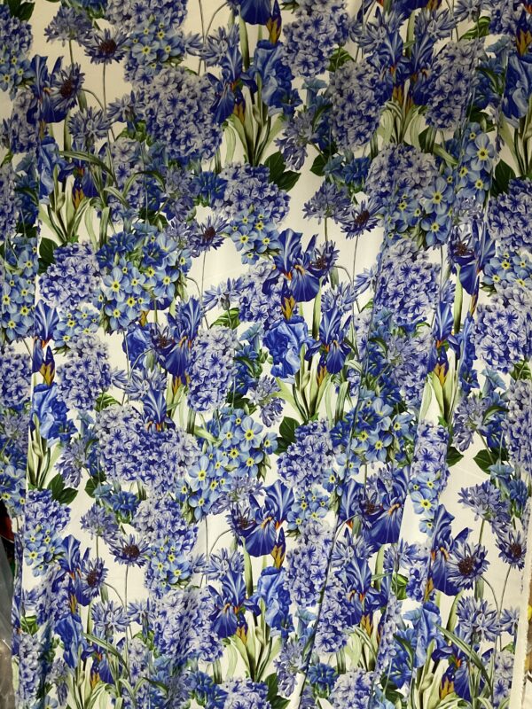 Italian Alta Moda Silk Fabric with amazing floral pattern in blue