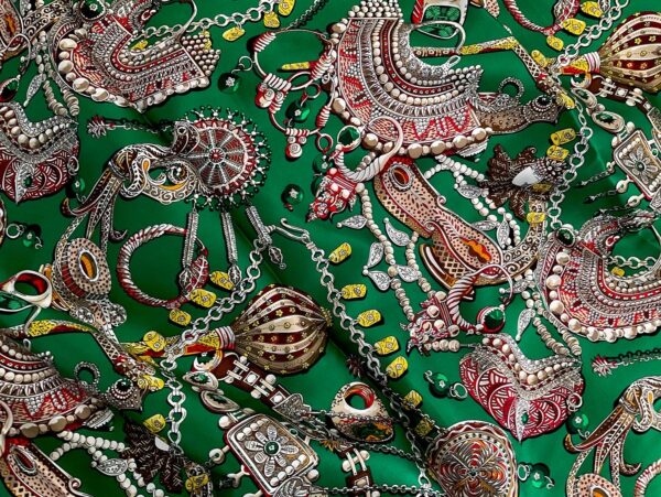Hermes silk fabric with jewelry