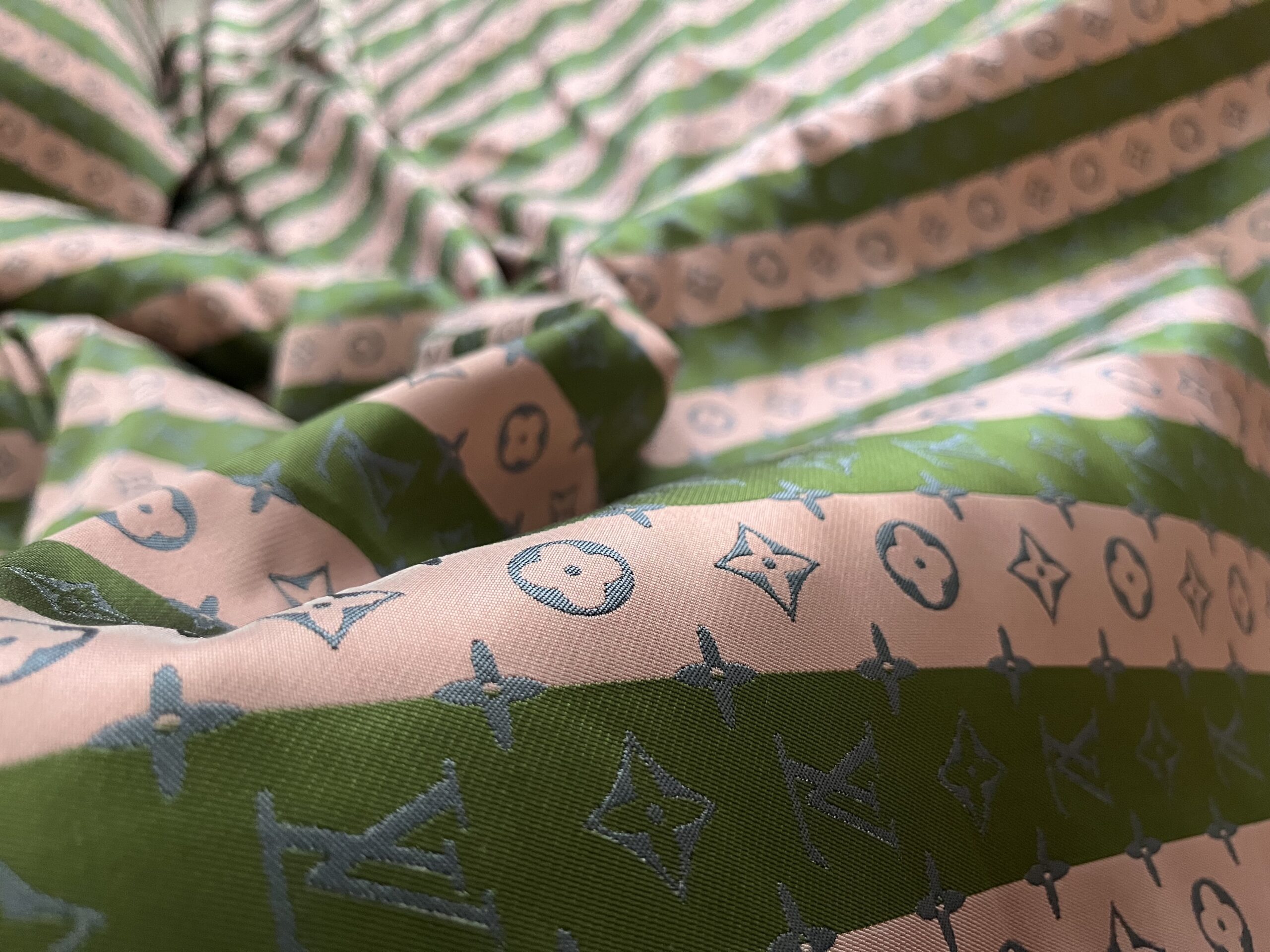 Soft L Jacquard Monogram Designer V Fabric pink with green/Jacket Jacquard  Fabric/Jacquard Couture Fabric